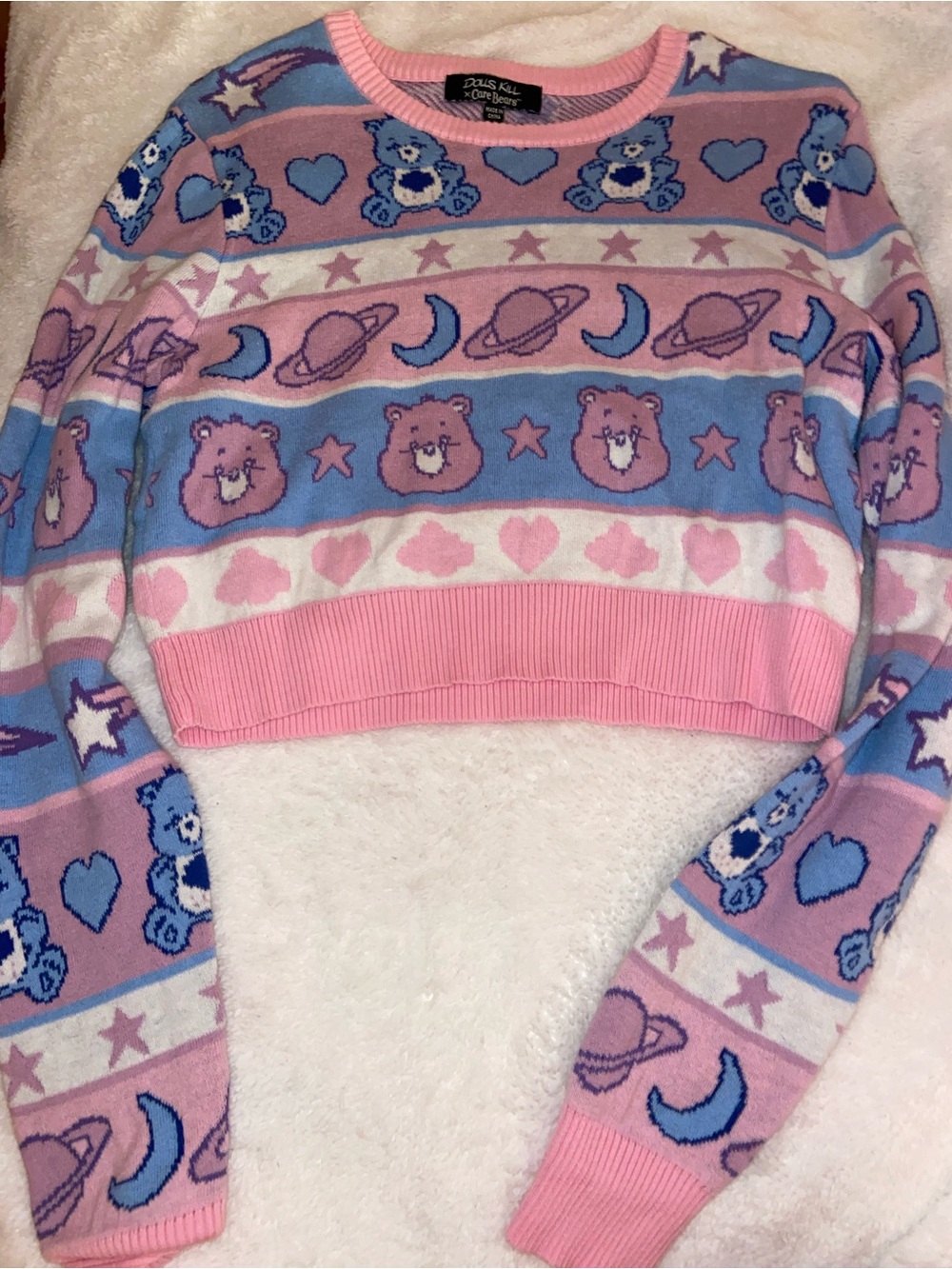 Care Bears Bear & Space Print Cropped Sweater